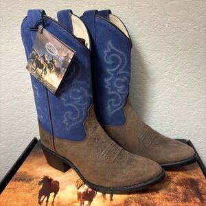 NEW Old West Girls Boys Corona Leather Point Toe Blue Cowboy Western Boots SZ 1